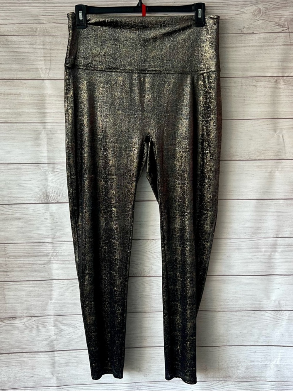 SPANX Metallic Black Gold Velvet Leggings